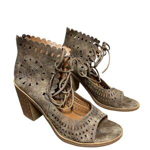Maurices Womens Dawn Block Heel Shoes Size 7 1/2 Brown Faux Leather Open Toe